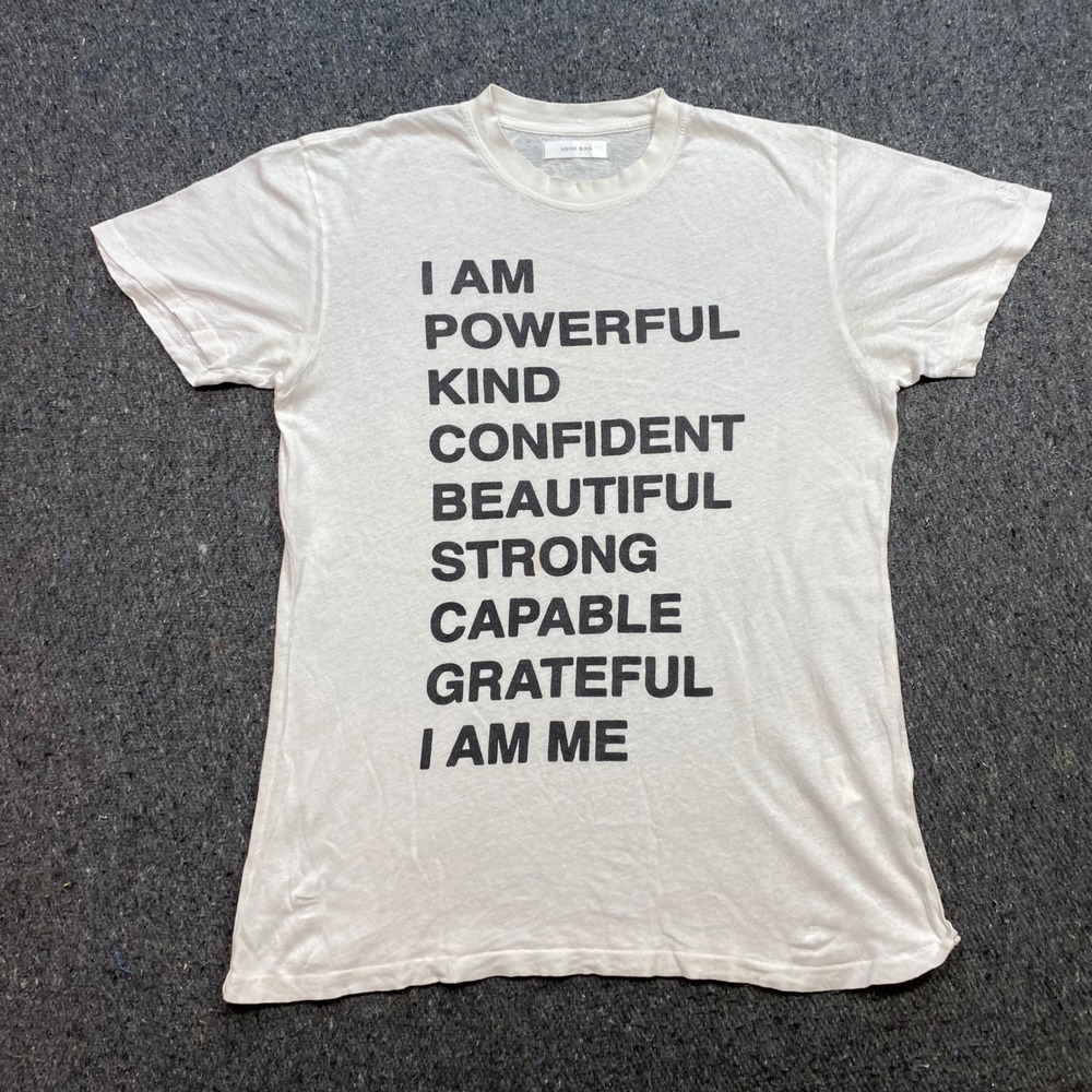 Anine Bing I Am Me Graphic TShirt Sz S Womens White Streetwear Affirmation Tee